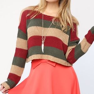 Papaya Cropped Striped Knit-Sweater